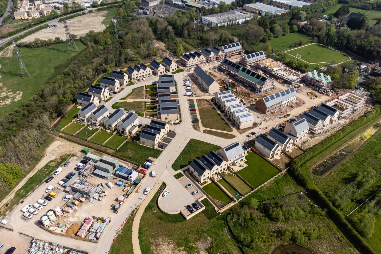 An aerial photograph of a housing development using Donaldson Timber Systems's products